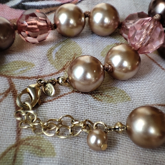 Faux Chocolate Champagne Pearl and Pink Bead Necklace RMN Roman Vintage - Picture 5 of 8